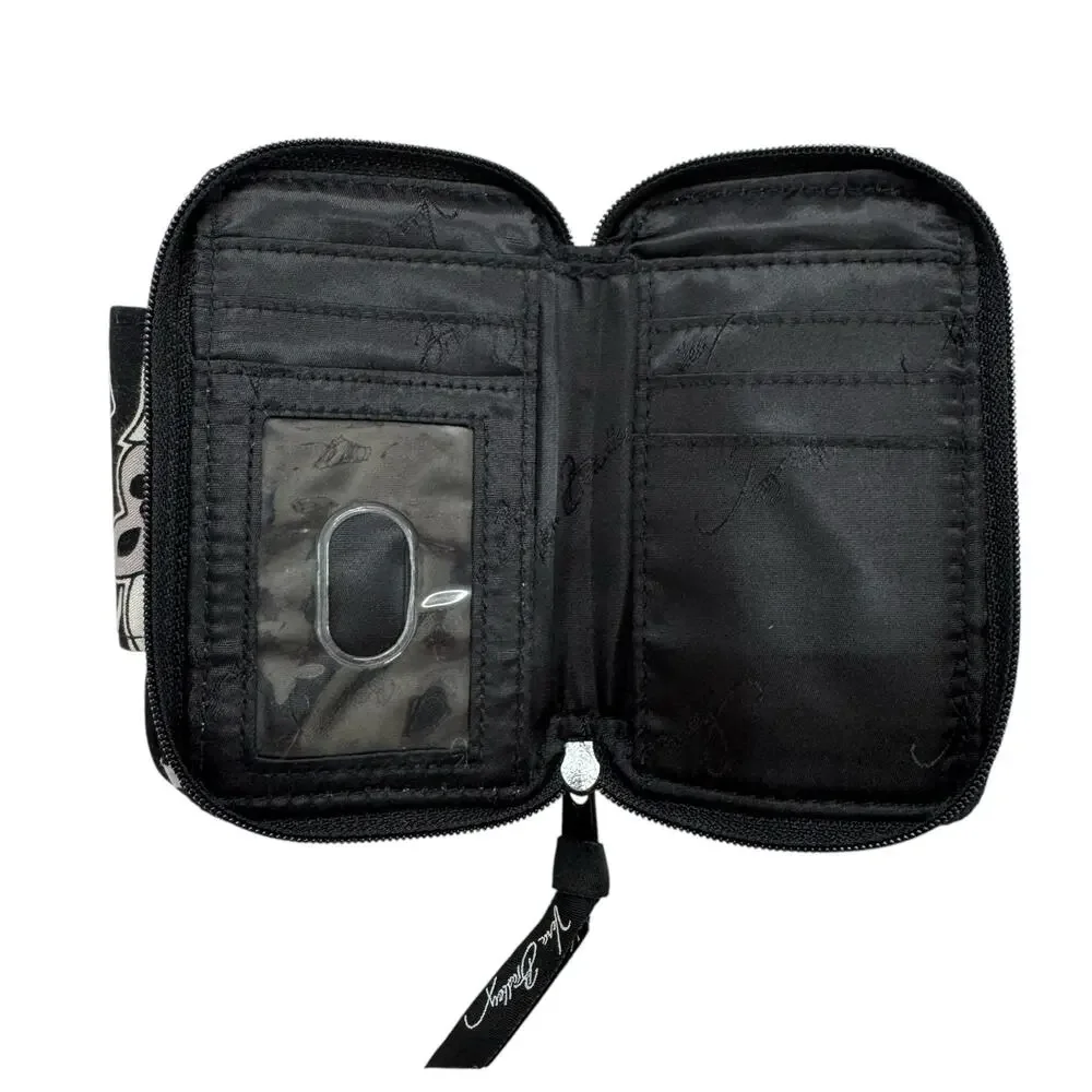 VERA BRADLEY Mini Wallet Midnight Paisley Black White Gray Zip Snap *READ*